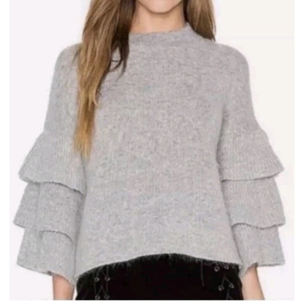 Endless Rose Waterfall 3/4 Tiered Sleeve Mohair Blend Gray Sweater Elevated S